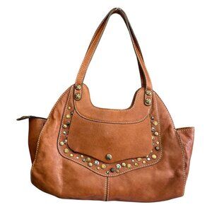 Patricia Nash Leather Western Coastal Cowgirl Ergo Studded Bag Brown Boho